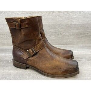 Frye Men's Smith Engineer Boots Brown Antique Pull On 11.5 Leather Moto Harness